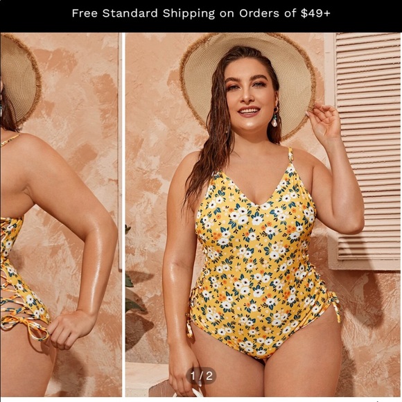 Shein Yellow Floral 1XL One Piece - Picture 4 of 4